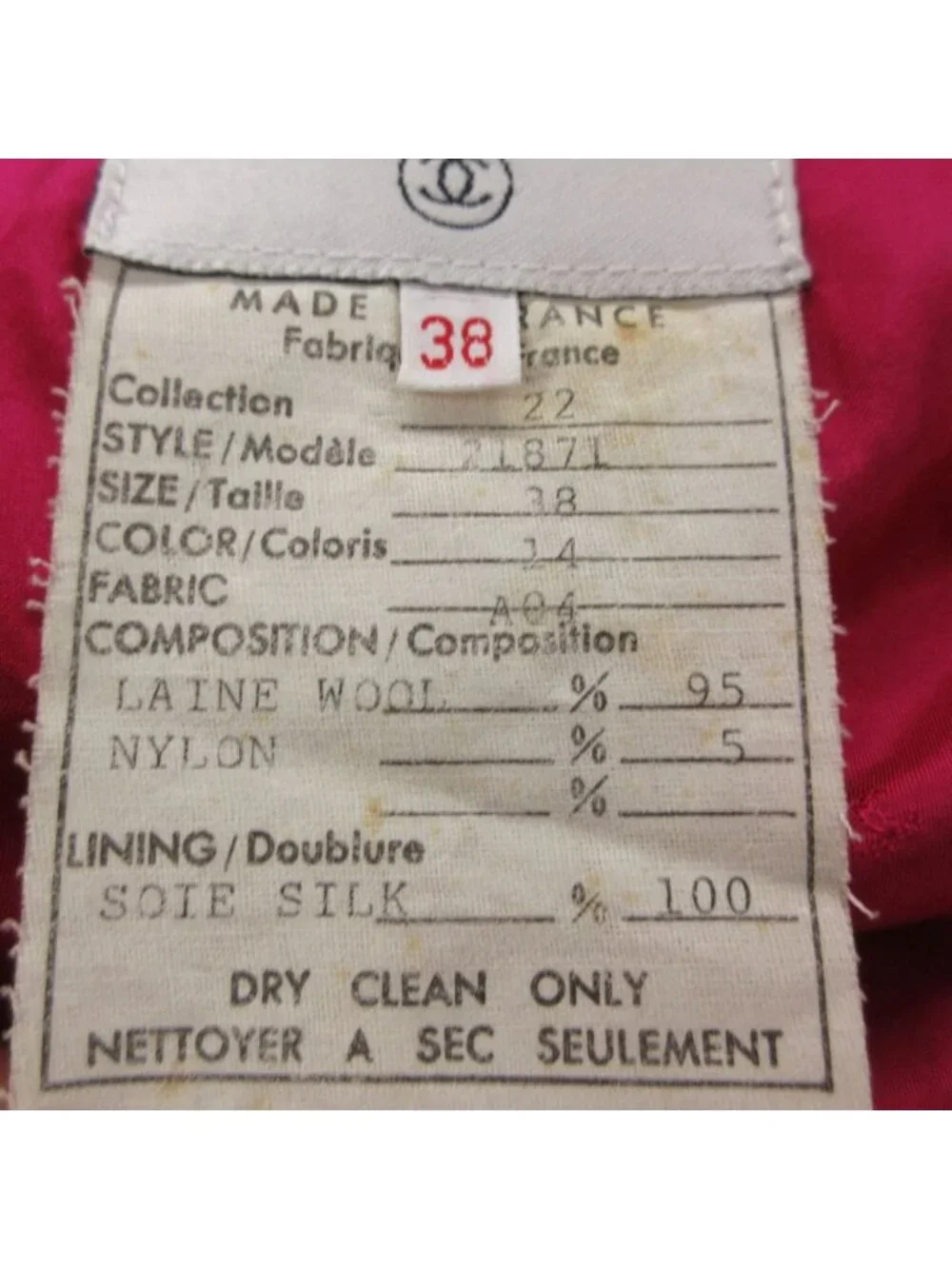 Chanel Collarless Jacket Tweed Gold Button Cropped Front Opening Lined Pink